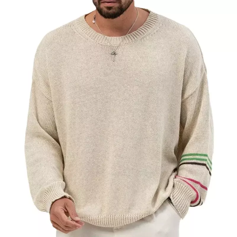 Pulôver de manga comprida com gola redonda masculino, camisa de malha fina, tops masculinos, suéter primavera e outono, moda