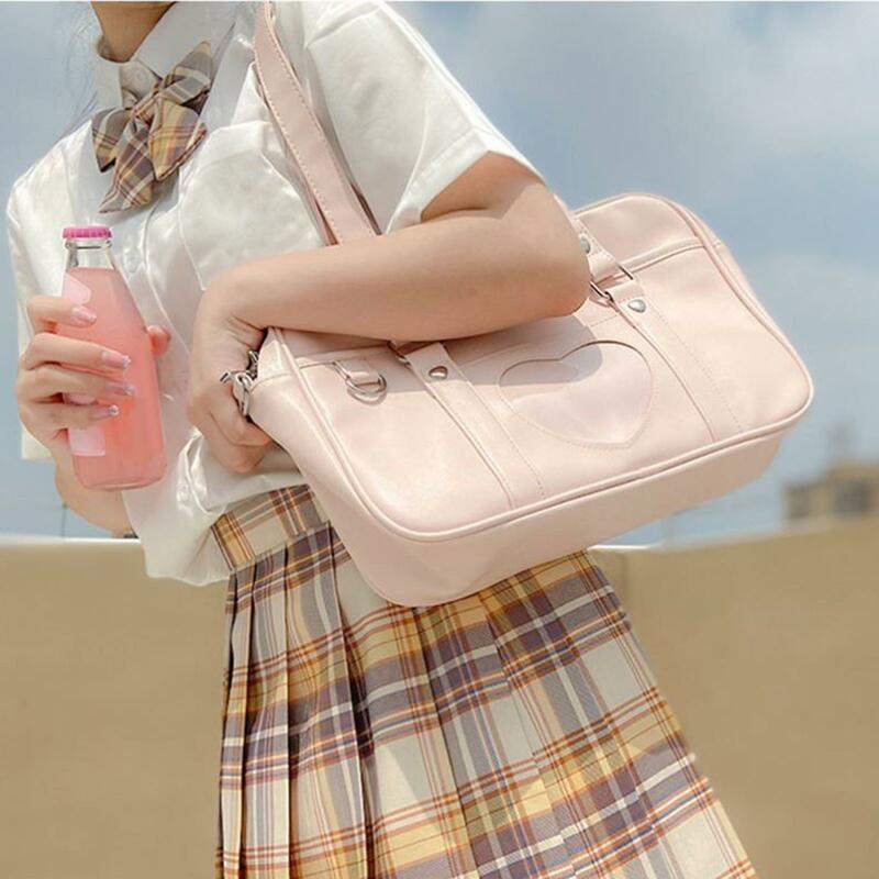 Śliczne Jk jednolity torba na ramię Crossbody japońskie wysokiej szkoły dziewczyny torebki torba na książki torby ze skóry PU duża torba