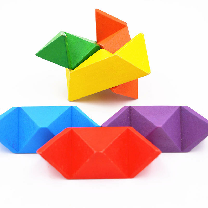 Головоломка деревянная разблокированная петля Интерактивная Разборка и сборка цветных алмазов восьмиугольный шар