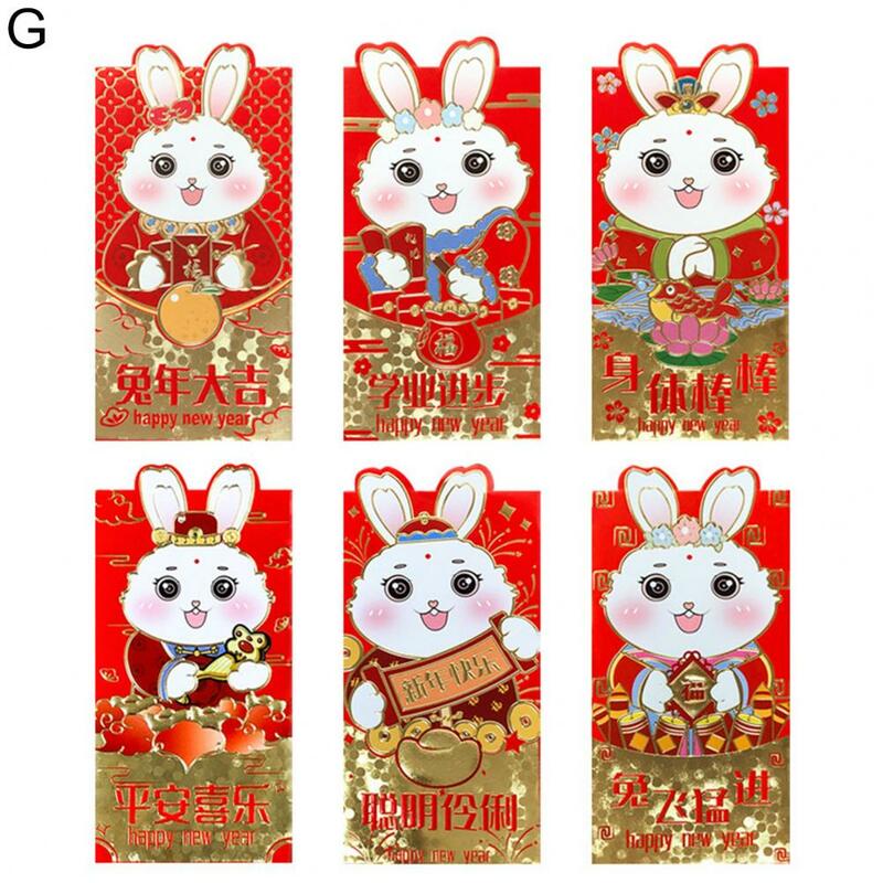 Envelope vermelho 6 pçs significativo estilo chinês tradicional adorável coelho impressão ano novo vermelho envelopes para ano novo