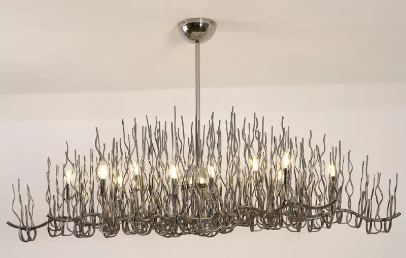 Lustre retangular de prata com ramo suspenso, luminária LED para sala de estar e jantar, lâmpada Kitchen Lsland