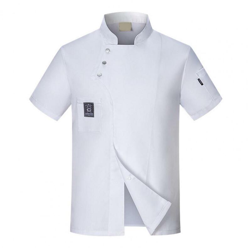 Men Uniform Short Sleeves Stand Collar Plus Size Bakery Restaurant Chef Uniform Work Clothes Chef Shirt Canteen Clothes