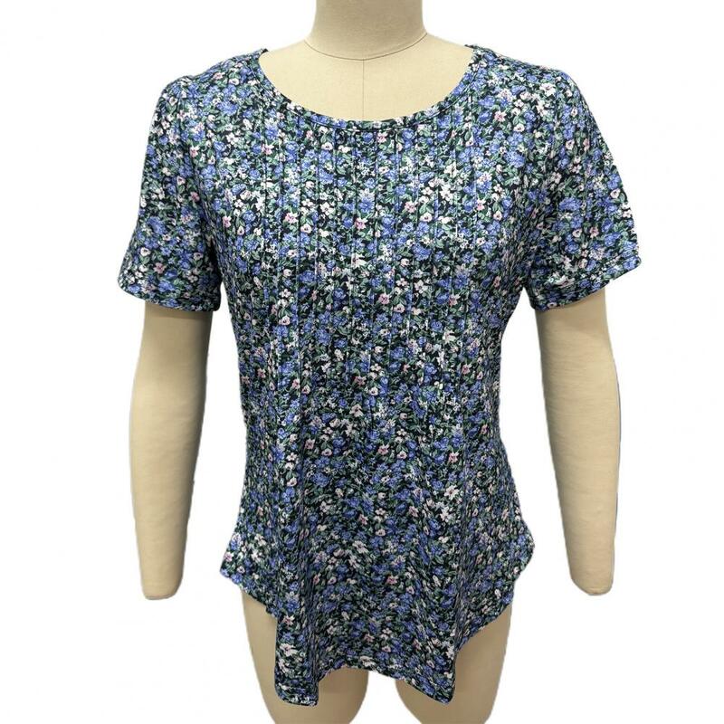 T-shirt extensible à col rond pour femme, haut d'été, collection décontractée, plissé, solide, document At Fit, pull pour A