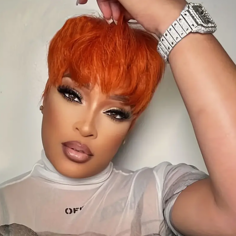 Nicelatus Natural Synthetic Orange Wig Short HairCuts Wigs for Black Women Short Hairstyles Wigs with Bangs Short Pixie Cut Wig