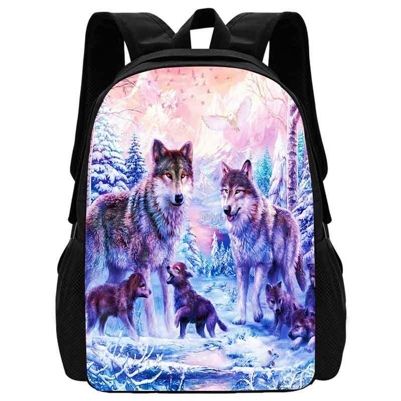 Wolf Printing Children Backpack School Bags for Boys Girls ,Cartoon Kids Backpack for Junior Best Gift for Birthday Halloween