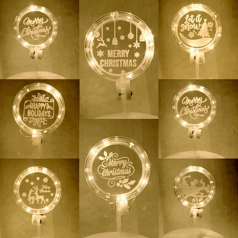 Lampu Led dekorasi Natal, 10/30 buah Led memanggang kue malam bentuk bulat bercahaya lampu akrilik Plug-In Cupcake berkedip pesta lampu dekorasi Natal