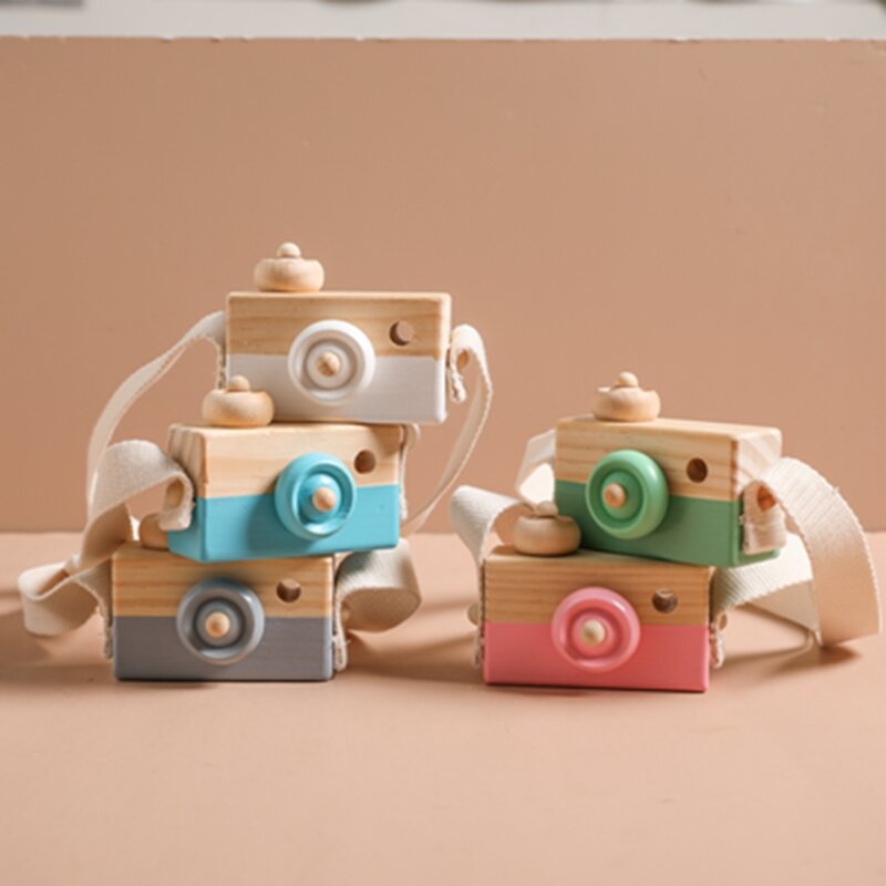 Let's Make 아기 나무 장난감 패션 카메라 나무 펜던트 몬테소리 장난감, 어린이 나무 DIY 선물, 간호 선물 아기 블록, 1 개