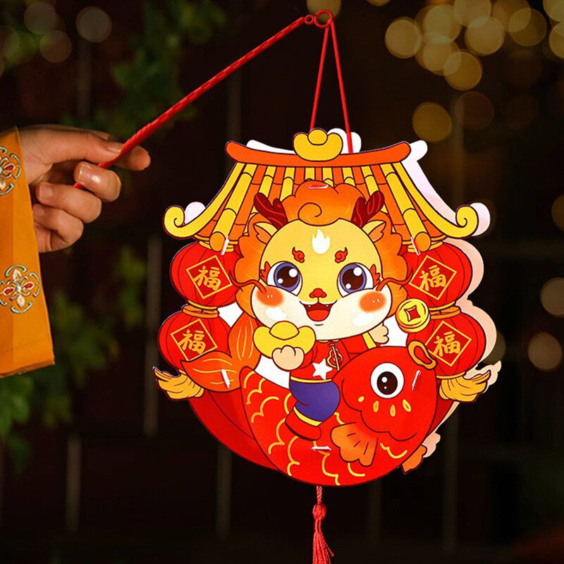 Tahun Baru kartun naga lentera Festival Musim Semi Cina DIY buatan tangan kertas lentera untuk anak-anak hadiah Dekorasi Rumah