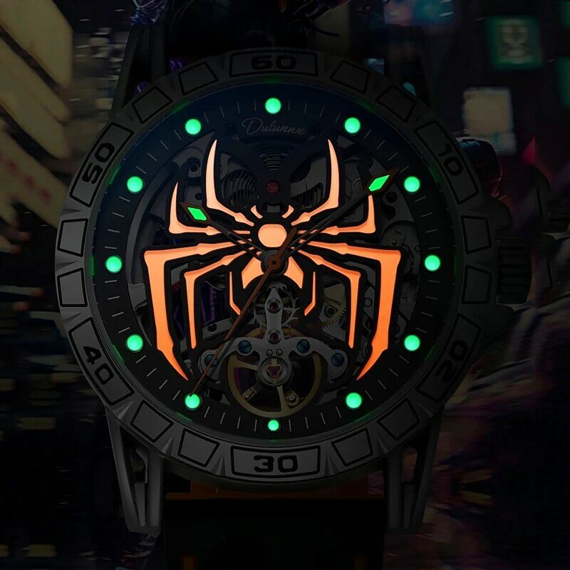 Orologi da uomo con quadrante luminoso Spider Top Brand Skeleton orologio meccanico automatico originale per uomo impermeabile reloj hombre