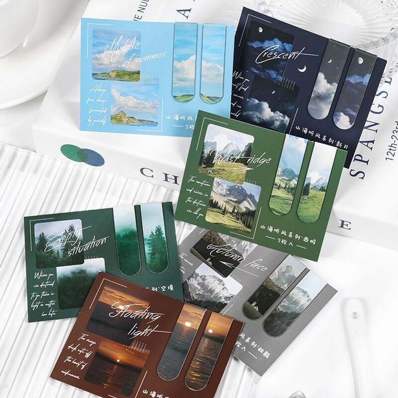 2pcs Landscape Themed Magnetic Bookmarks Magnet Page Markers Magnetic Page Clip For Students Teachers Fun Book Marks For Reading