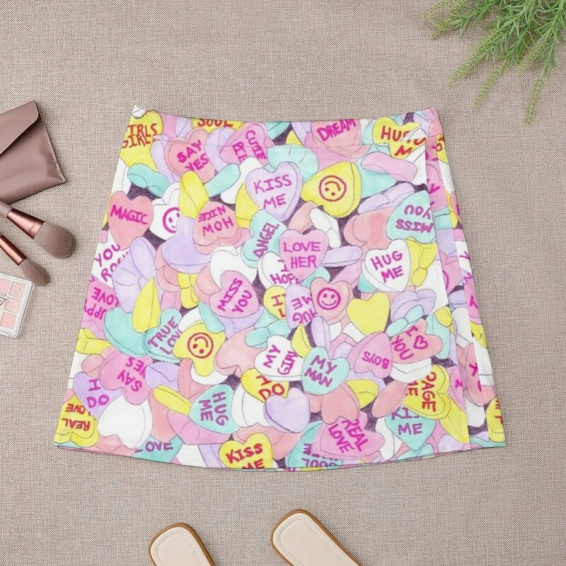 Candy Hearts (Sweet Hearts-inspired) Mini Skirt mini denim skirt 90s vintage clothes Women's clothing