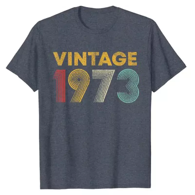 Vintage 1973 Hadiah Ulang Tahun Pria Wanita 51 tahun T-Shirt ucapan kutipan pria pakaian disesuaikan produk huruf cetak Atasan