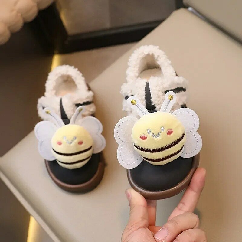 Girls Leather Shoes Versatile with Cartoon Bee Fashion Kids Versatile Soft Breatheable Platform Japanese Boys Children Shoes PU