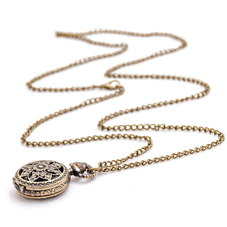 Collar con colgante de cadena de bolsillo para mujer, reloj de cuarzo, de bronce, Estilo Vintage, a la moda