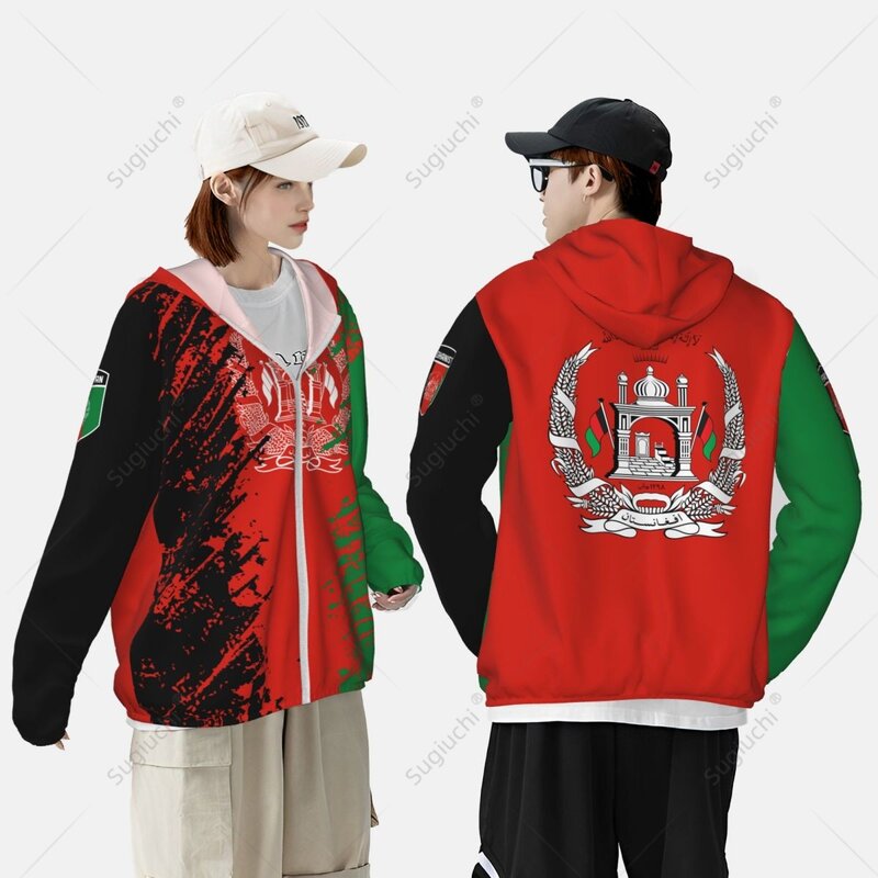 Толстовка с защитой от солнца и флагом Афганистана, Солнцезащитная одежда, одежда для рыбалки, езды на велосипеде, бега, быстросохнущий, с длинным рукавом и молнией, полиэстер