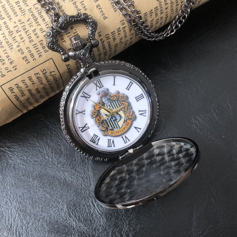 Brief Gegraveerd Thema Zwarte Ketting Romeinse Cijfers Klokken Hot Movie Extension Quartz Pocket Horloges Ketting Vintage Fob Horloge