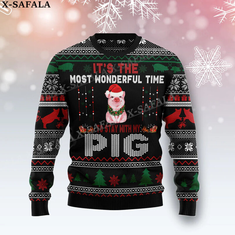 Funny Cute Pig Christmas Knit Sweaters Funny Halloween Christmas Gift Jumpers Tops Couple Party Unisex Casual-2