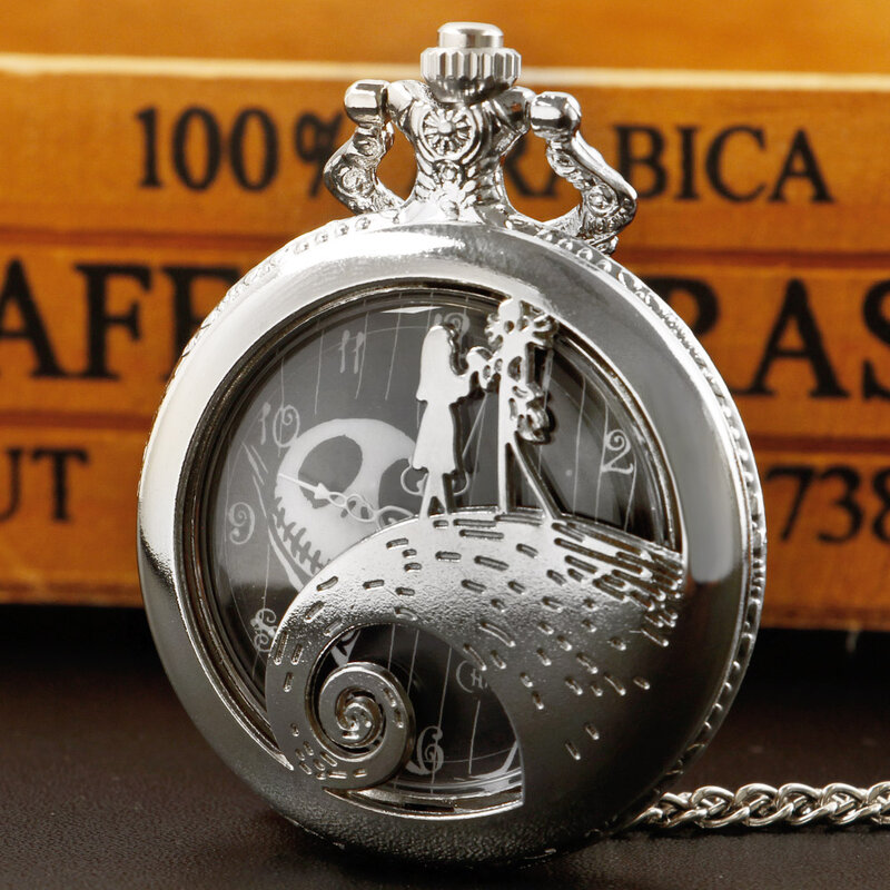 Orologio da tasca al quarzo argento da donna da uomo Punk Vintage scheletro personalità coppia collana regali di natale orologio Fob Unisex