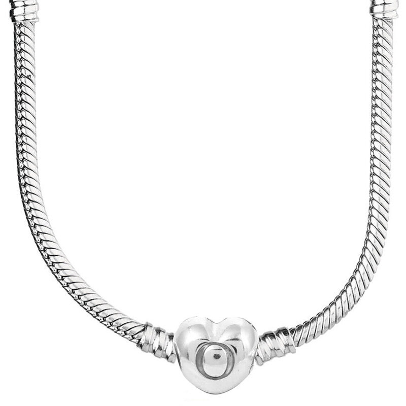 Original Sparkling Infinity Heart Family Tree Clasp Snake Chain 925 Sterling Silver Necklace For Popular Bead Charm DIY Jewelry