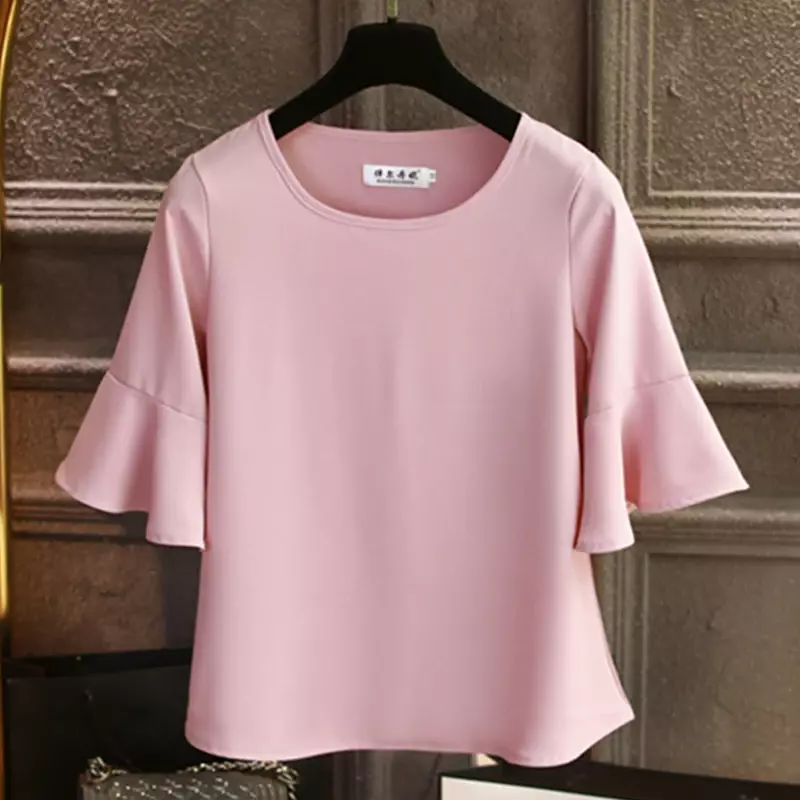 Модная новая брендовая летняя женская шифоновая блузка большого размера женская с расклешенными рукавами элегантная свободная офисная женская рубашка блузка Blusas женская