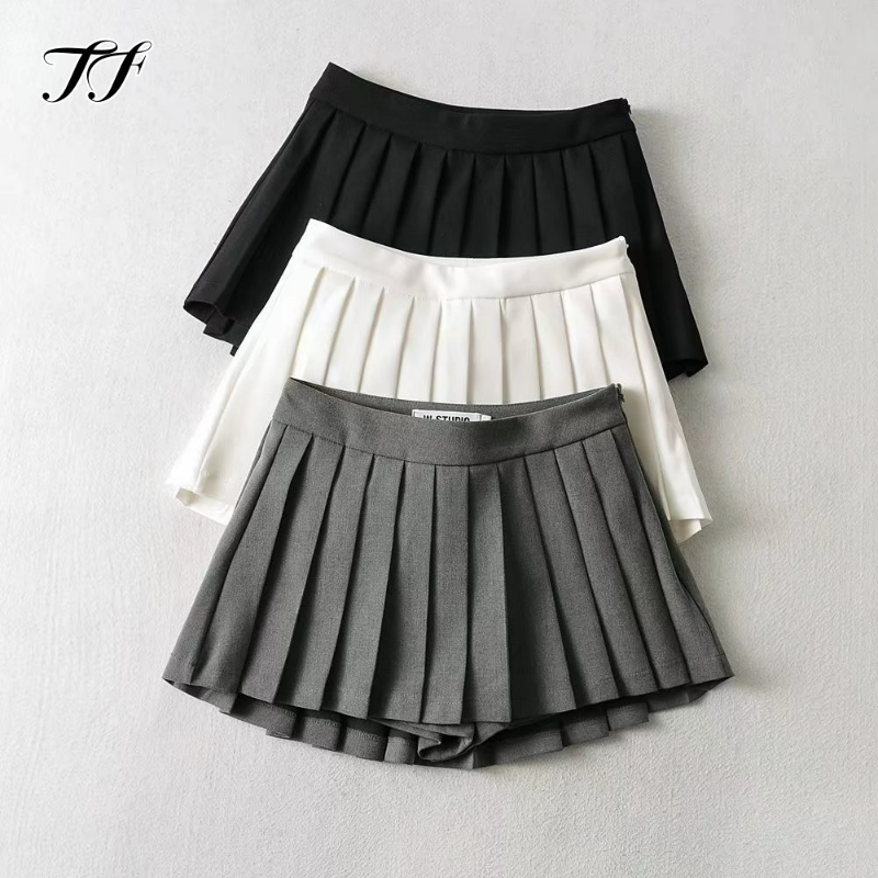 Women A-line Pleated Skirt with Lining Shorts, Summer High Waist Miniskirts Y2k Girl, Vintage Solid Sports Tennis Skirt Student