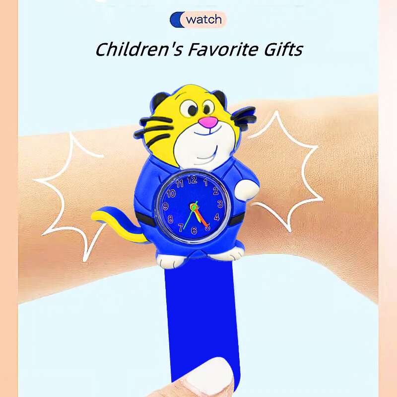 Lovely Tiger Boys relojes para niños, regalos de recompensa, pulsera de León de dibujos animados, juguete de tiempo de estudio para niños, relojes Slap con batería adicional