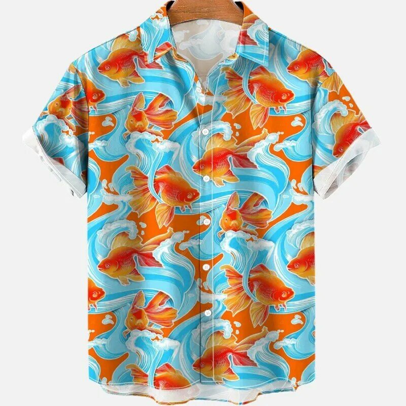 2023 lato nowy Vintage 3D męski kwiatowa, w stylu Casual społeczny letni hawajski koszulka z krótkim rękawkiem karp Koi uliczny luksusowa koszula Outdoor Cl