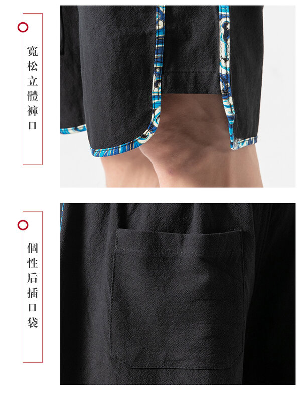 roupa masculina bermuda masculina short masculino Estilo chinês Patchwork Shorts Casuais para Homens y2k Solto e Confortável 100% Algodão Praia Mens Shorts