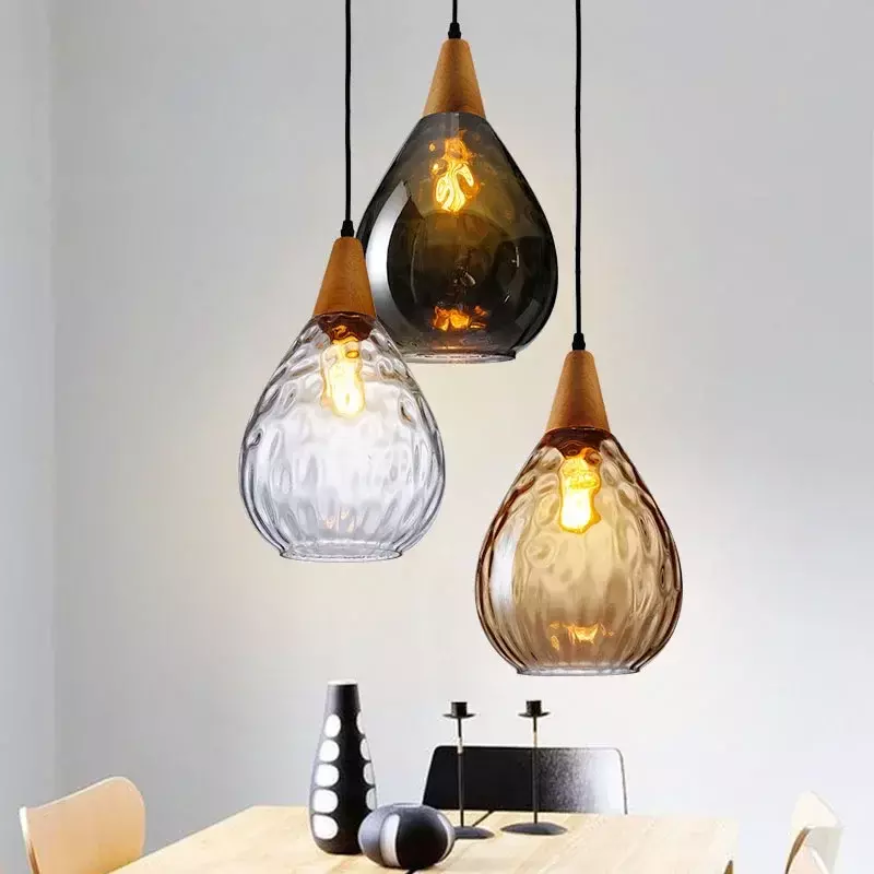 Modern Pendant Lamp Glass Wooden Creative Hanging Lighting Luminaire Suspension Bedside Living Room Restaurant Bar Chandeliers