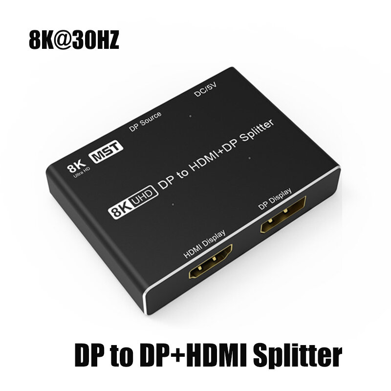 Divisor de vídeo DP de 8K @ 30Hz a DP, interruptor de captura Compatible con HDMI, 4K, MST, Selector, conmutador, ordenador portátil, Monitor HD