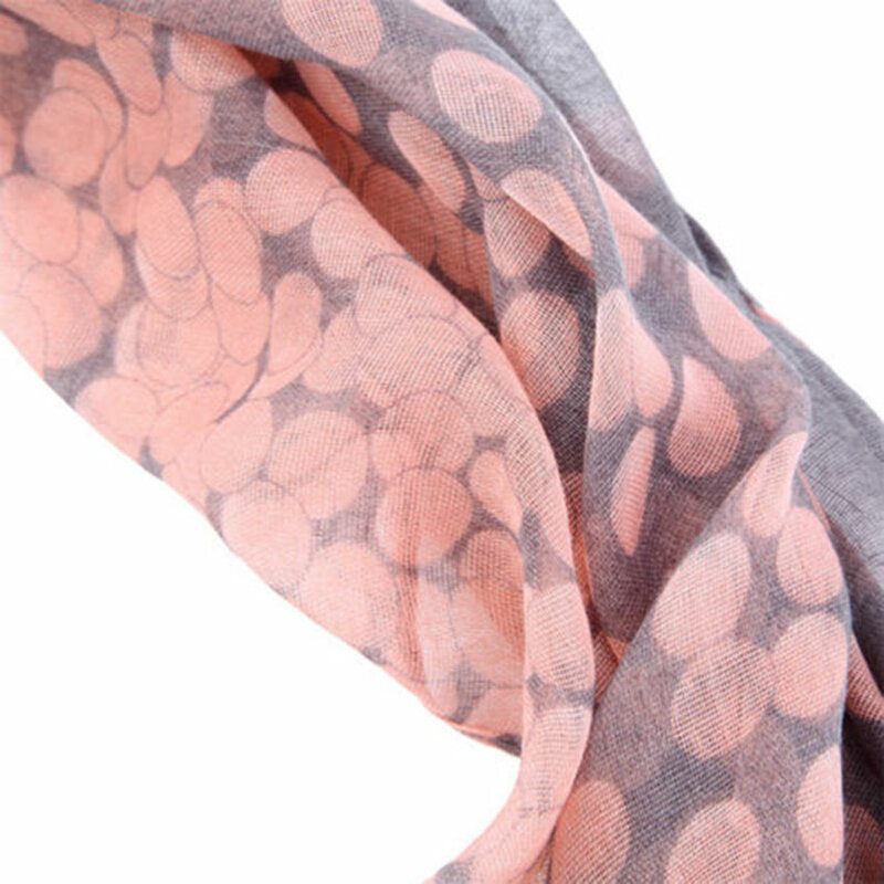 Hot Sale Women Scarf  Autumn Warm Soft Long Voile Neck Large Wrap Shawl Stole Pink Grey Dots Scarve 166*60cm