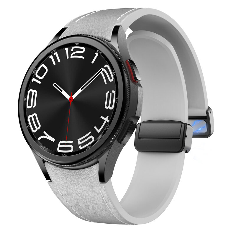 Correa de cuero genuino y silicona para Samsung Galaxy Watch 6 5 4 44mm 40mm 20 pulsera Galaxy Watch 6 4 Classic 47mm 46mm 43mm 42mm