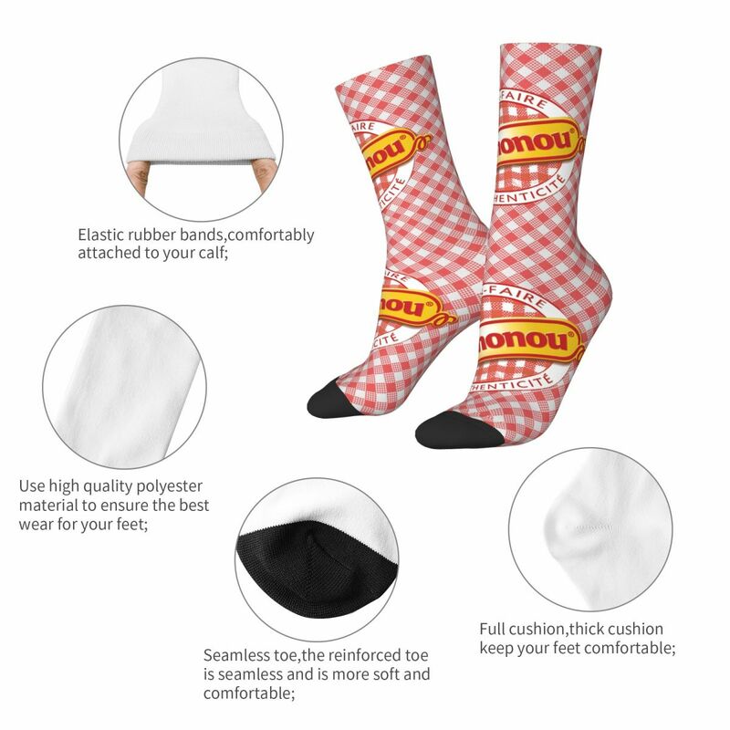 Harajuku Cochonou Football Socks Red Plaid Style Polyester Crew Socks for Unisex Non-slip