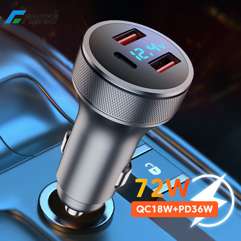 3in1 72W USB Car Charger Fast Charging QC3.0 PD Type C Car Phone Charger Adapter For iPhone Xiaomi Samsung Laptops Tablets