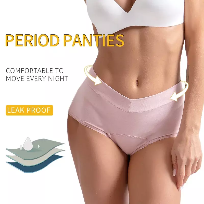 Calcinha menstrual de cintura alta para mulheres, roupa íntima sanitária à prova de vazamento, tamanho grande, 5 peças