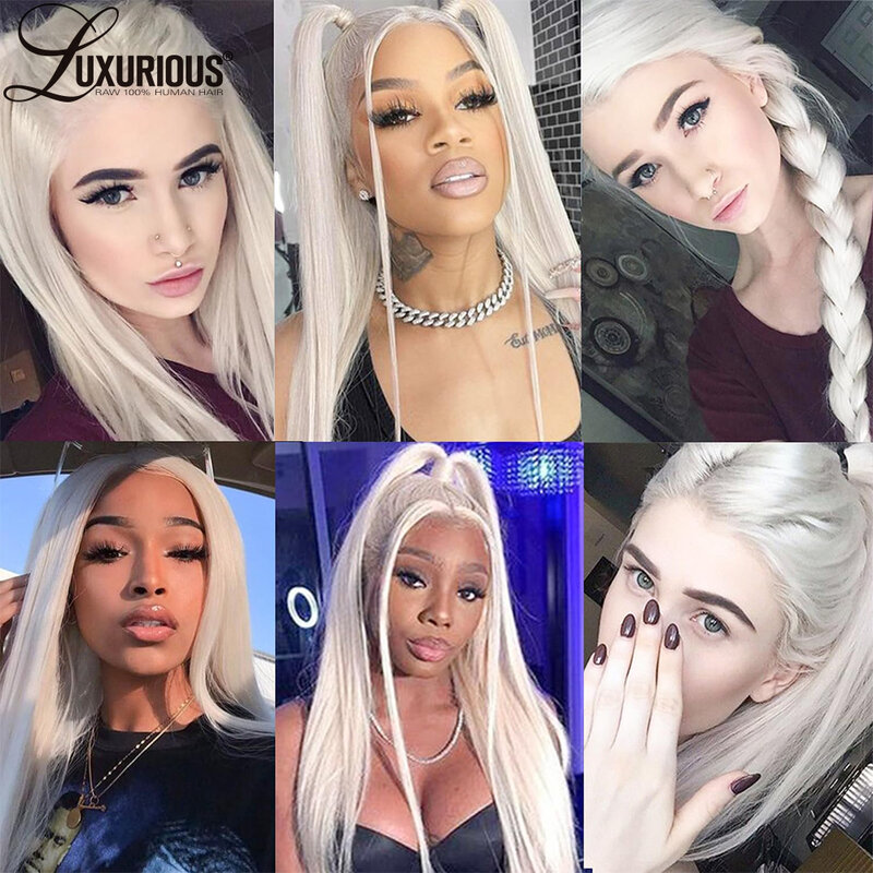 Platinum Blonde Long Straight Lace Frontal Wigs Brazilian Pre Plucked Human Hair Wigs For Women Hd Transparent Front Lace Wigs