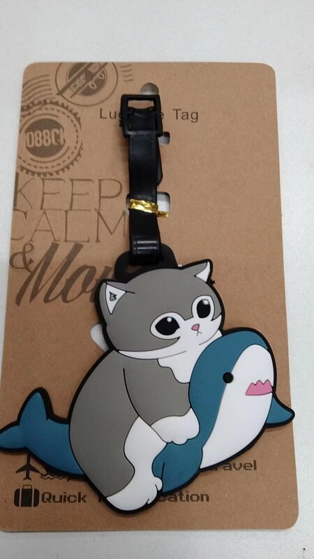 Kawaii Shark Cat Design etichetta per bagagli accessori da viaggio Cute Blue Cartoon etichetta per bagagli in PVC etichetta per indirizzo Anti-perdita portatile