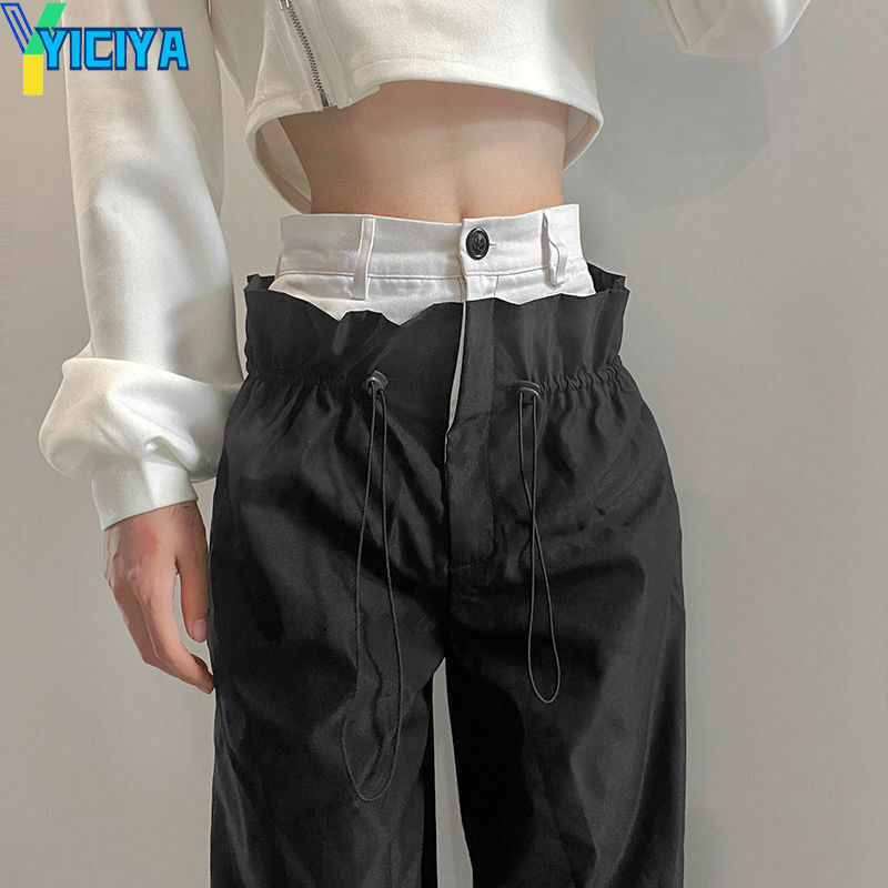 YICIYA y2k стиль брюки комбинированные парашютные брюки спортивные брюки прямые женские Длинные Мешковатые длинные брюки-карго новая одежда повседневные