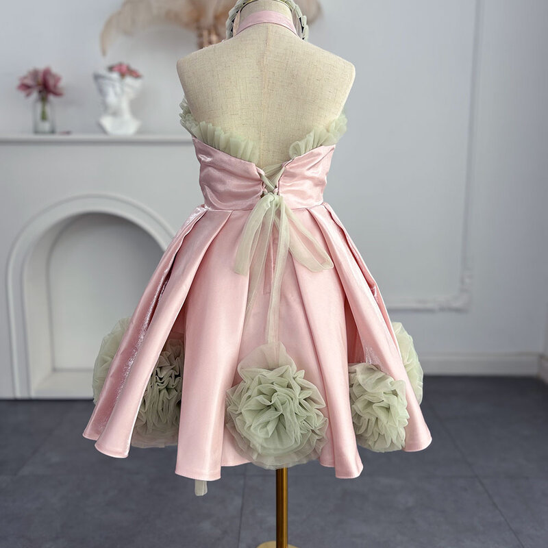 Jill Wish Luxury Pink Arabic Girl Dress fiori fatti a mano bambini Princess Birthday Wedding Party bambini Holiday Gown 2024 J195