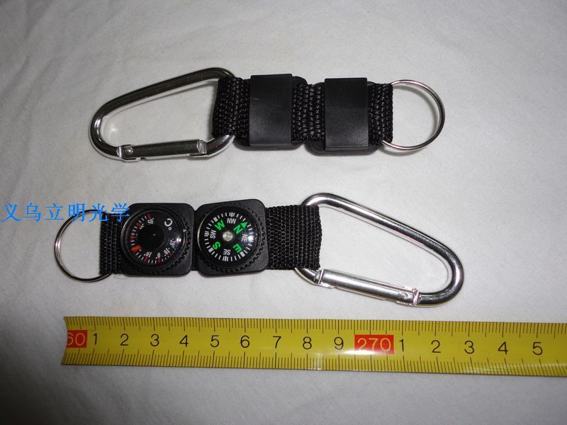 Karabiner Mini Mendaki Kemah 3 In 1 Multifungsi dengan Gantungan Kunci Termometer Kompas Gantungan Kunci