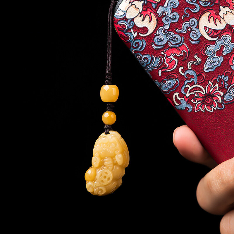 Żółty naturalny pasek do kluczy z jadeitu Pixiu luksusowy telefon urok uroczy prezent prezent dla kobiet mężczyzn projektant prawdziwy ozdoba do torby urok