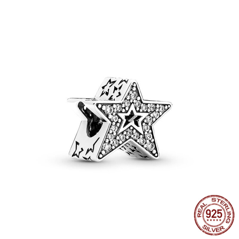 New Arrivals Sparkling Star & Moon Charm 925 Sterling Silver Bead for Women Fit Original Pandora Bracelet DIY Jewelry Accessory