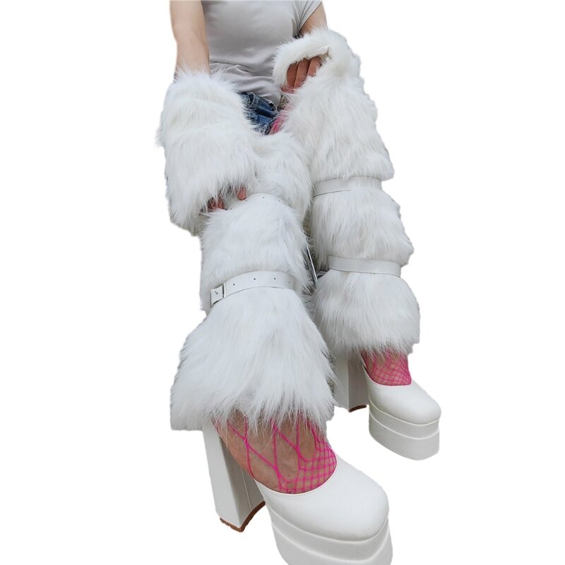 Winter Furry Long Boot Cuffs Cover Suits Japanese Subculture Uniform Long Leg Warmer Long Knee-length Leg Cuffs
