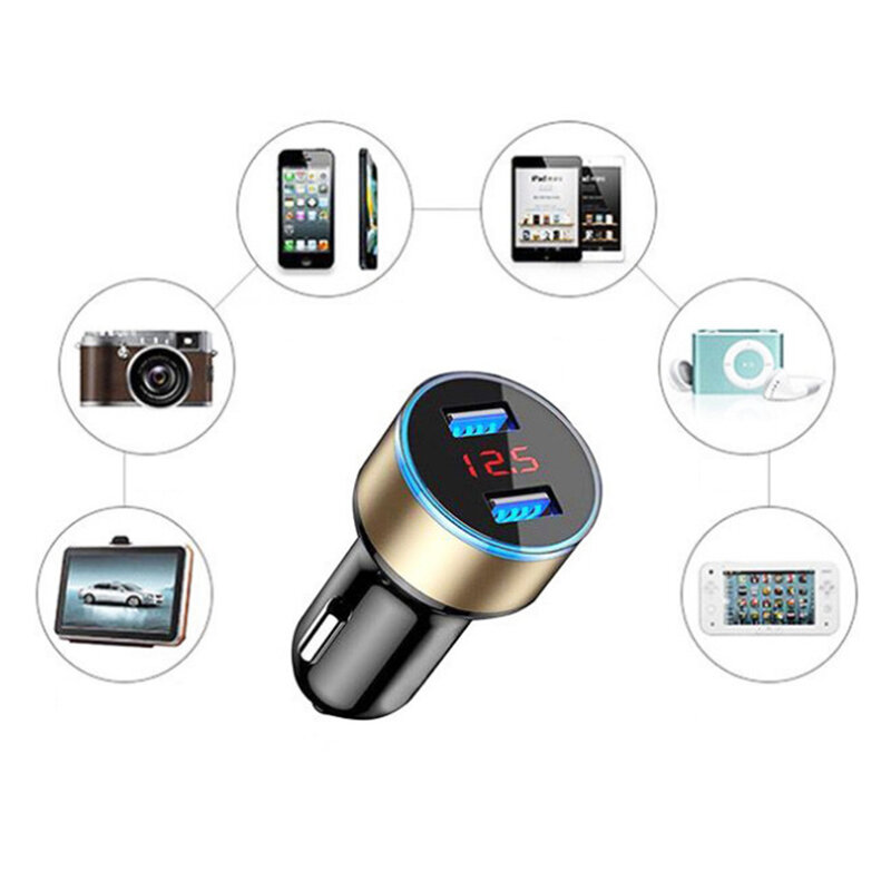Adaptador de carga rápida para teléfono móvil de coche, puerto USB Dual, pantalla LED, 3.1A, Qucik