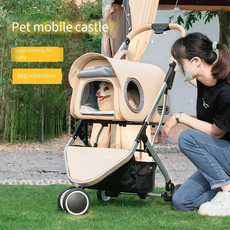 Wózek dla zwierząt, wózek dla psa, oddychający duża przestrzeń, odpinany wózek, składany wózek spacerowy i podróżny wózek dla kota