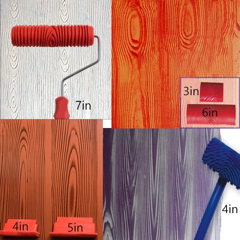 6 pçs 7 Polegada graining ferramenta de pintura textura de madeira pintura rolo ferramentas padrão madeira para sala parede arte grão madeira ferramenta conjunto