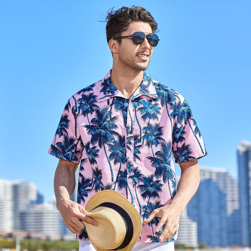 قميص هاواي بأكمام قصيرة للرجال ، قمصان أشجار النخيل ، ملابس الشارع الفضفاضة ، قمم الشاطئ العتيقة ، الملابس الكاجوال ، الجودة العالية ، الصيف