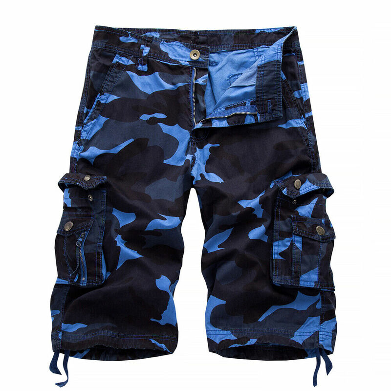 Summer Cargo Shorts Men Camouflage Camo Casual Cotton Multi-Pocket Baggy Loose Work Shorts Streetwear HipHop Shorts 30-42