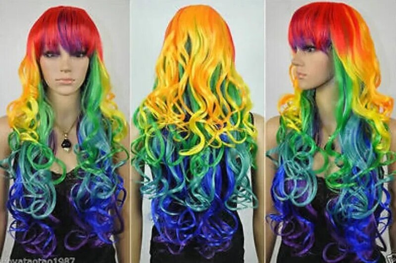 WIG free shipping NEW ARRIVAL-Lady Sexy Long wavy multicolored mix Party Hair Wig 21