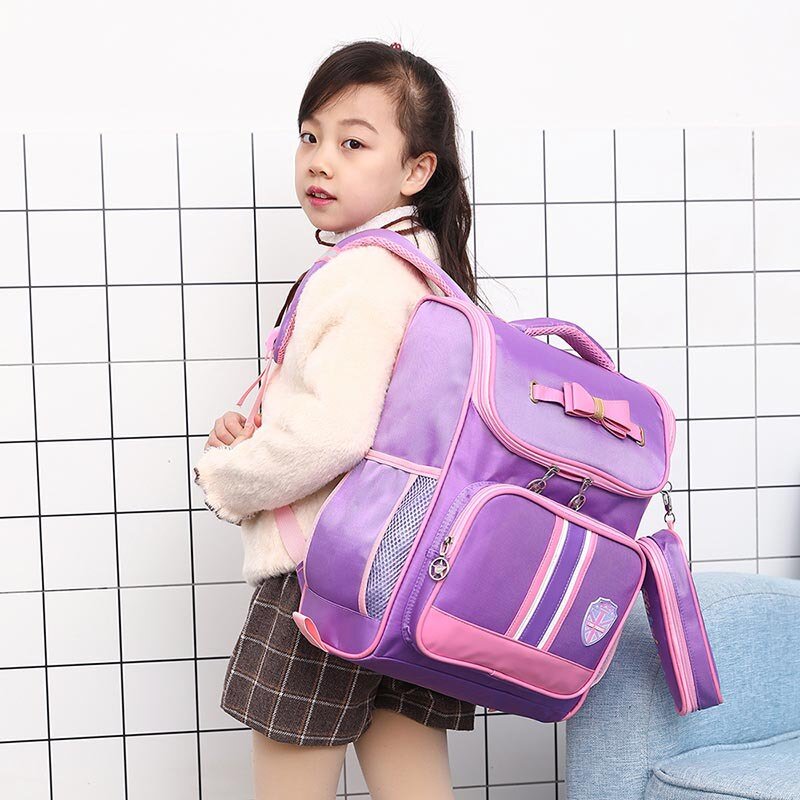 Crianças escola primária estudantes arco estilo britânico grande capacidade mochila novas meninas princesa moda mochilas com caneta sacos